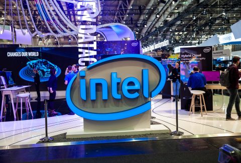 Hannover,,Germany,-,March,,2017:,Intel,Company,Stand,Interior,On